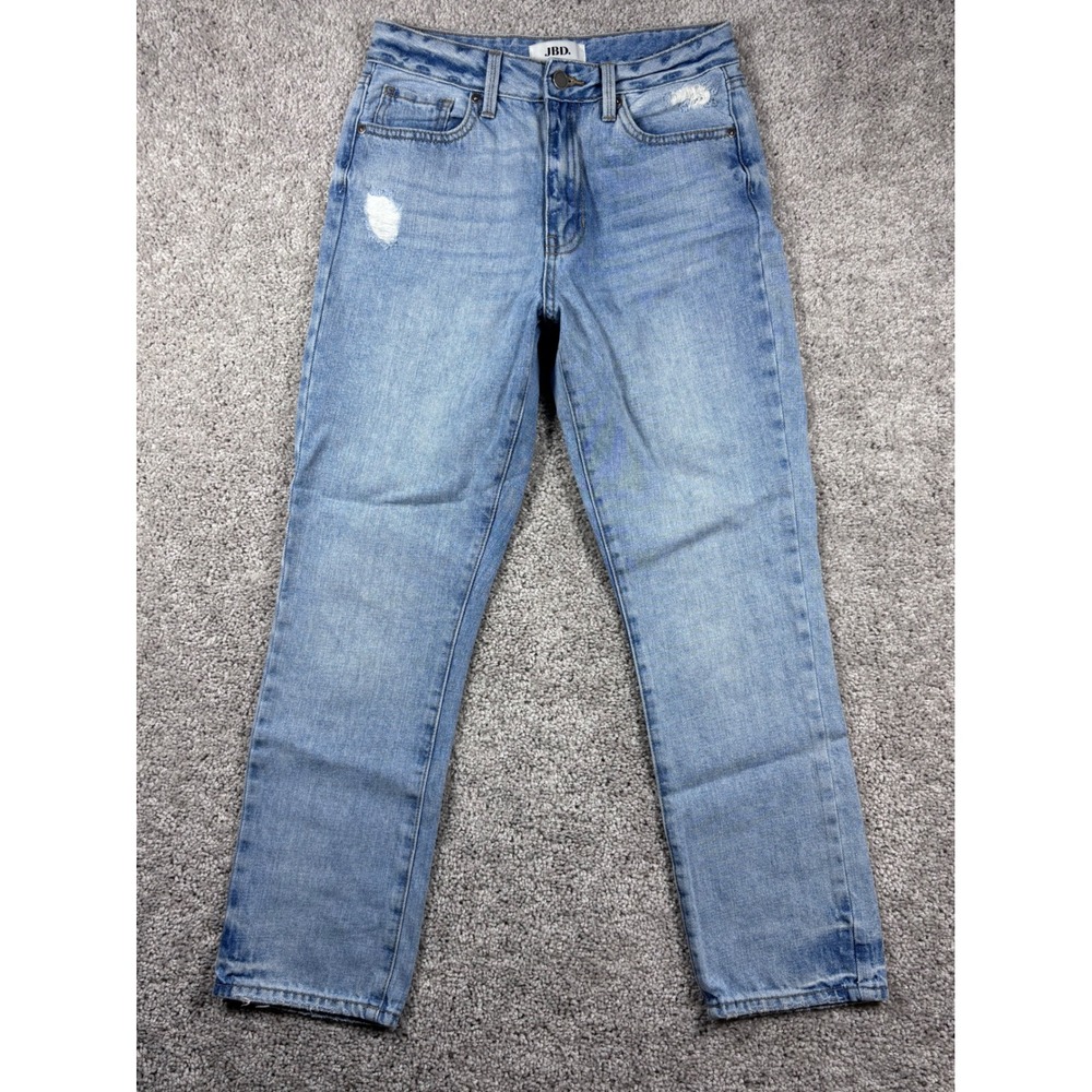 JBD by Just Black Denim Distressed High Rise Crop Jeans Women's Sz 25 Light Wash